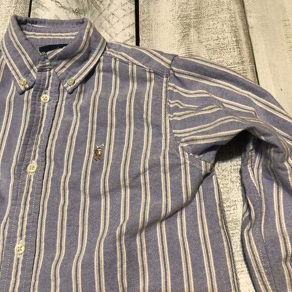 Polo Ralph Lauren Boy's size 7 button down Striped Shirt Blue Long Sleeve - Picture 2 of 11